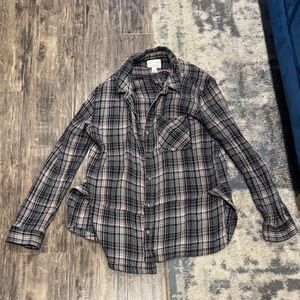 Melrose and Market Black and Pink Plaid Button Down Shirt